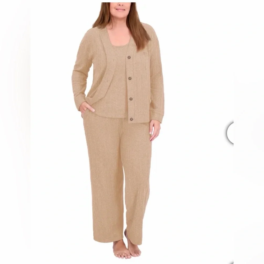 ❤️Live 2 Lounge 3Piece Textured Lounge Set XXL New Cable Knit Cardigan&Tank&Pant - Picture 8 of 10